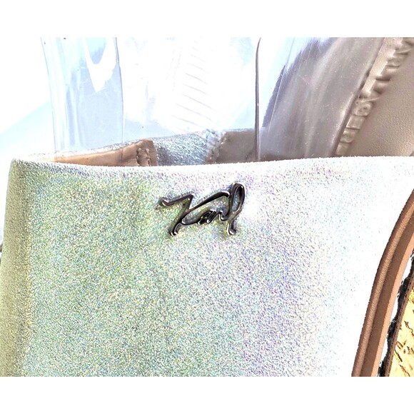 KARL LAGERFELD Paris Clarina Sandals Iridescent Leather 10 Platform Chunky Heels - Picture 5 of 12